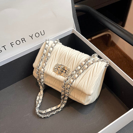 Niche High-Grade Folding Small Square Bag New Chain Underarm Bag Single Shoulder Hand Crossbody Bag Female Bag
