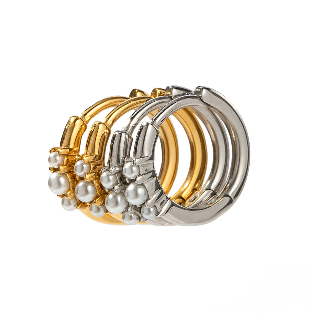 5pcs Fashion New Set With Three Pearl Round Earrings Gold Earrings For Women