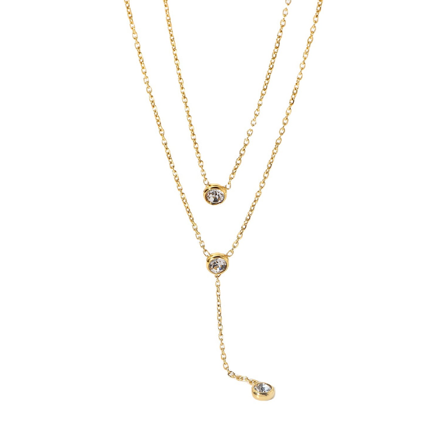 5pcs 18K Gold Stainless Steel Y-Shaped Delicate Chain Jewelry Double Shiny Drop Zircon Necklace For Women