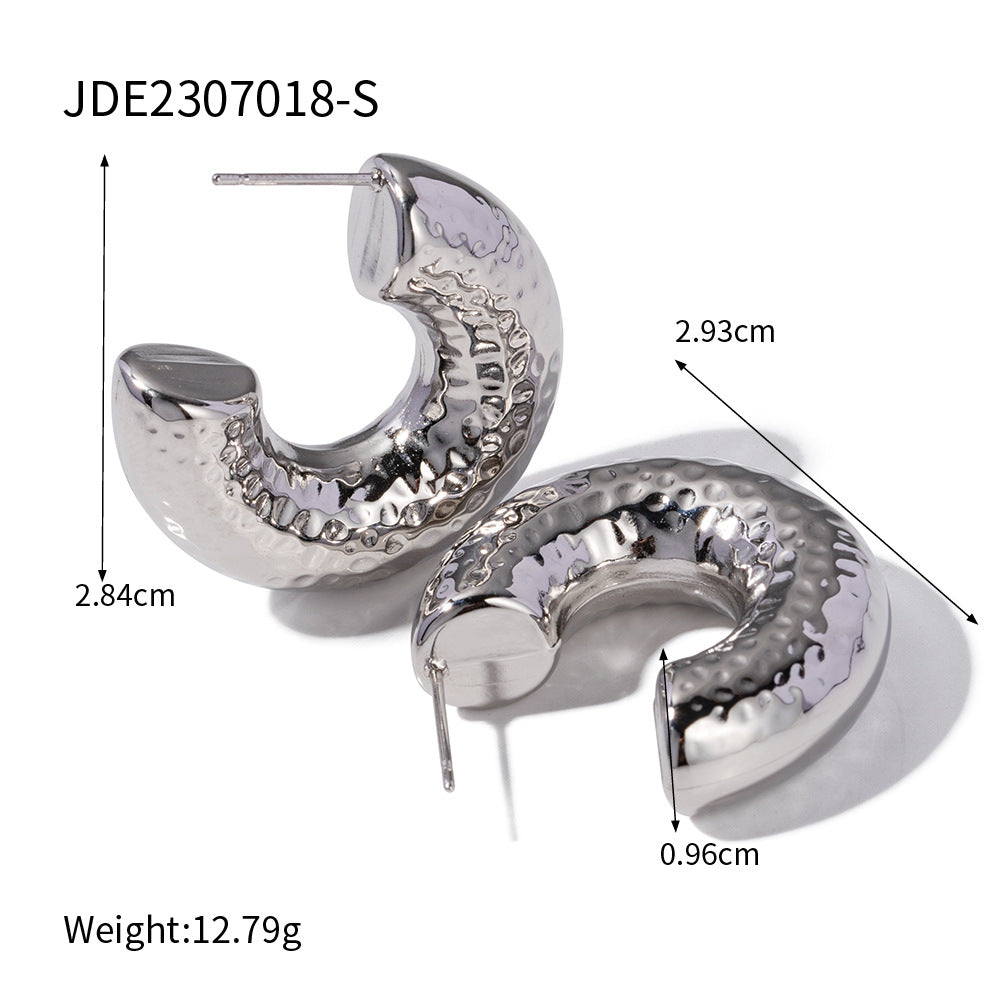 5pcs Geometric Premium Touch Steel Color Stainless Steel Chubby C-Shaped Hammer Design Earrings Jewelry Women