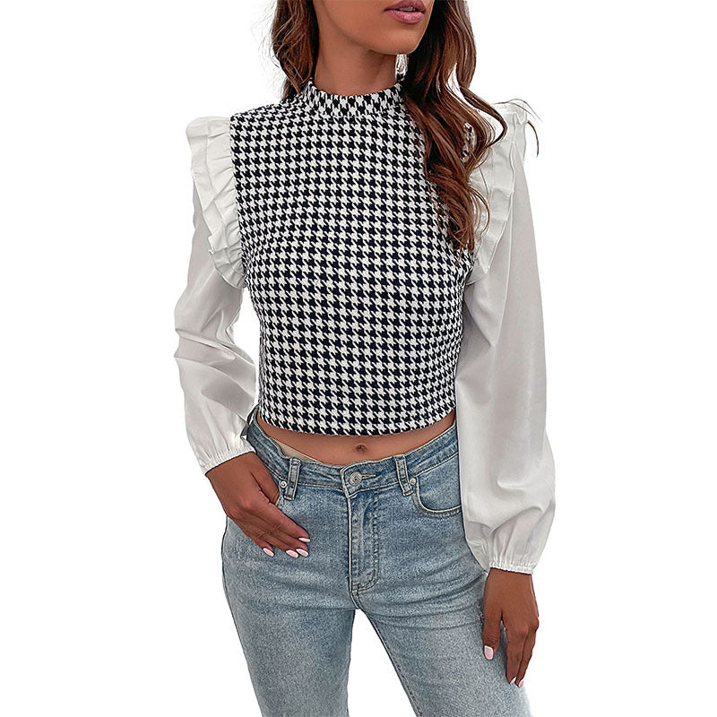 New Autumn And Winter New Women's Long-Sleeved Plaid Short Shirt Woman
