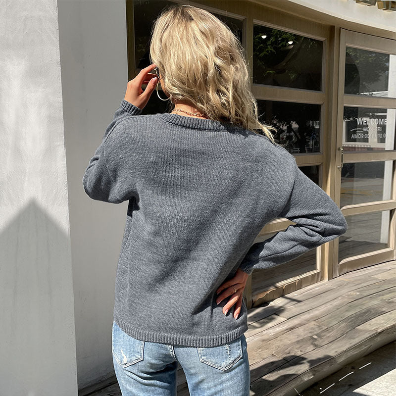 New Fashion Women's Autumn Clothing Solid Color Casual Long-Sleeved Autumn Sweater