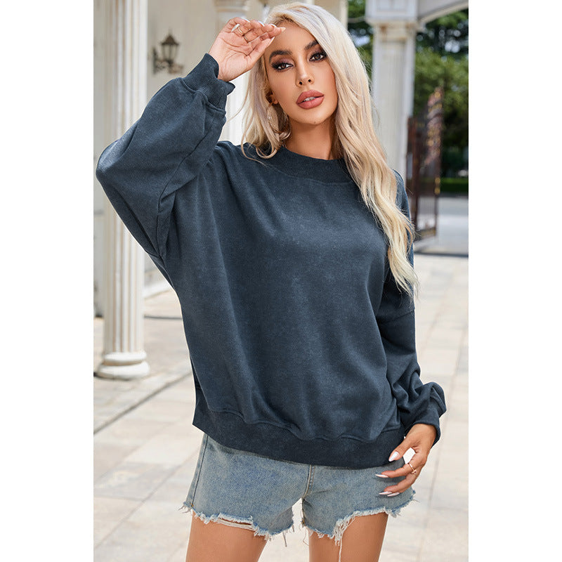 Autumn New Solid Color Hoodie Women Leisure Commuter Loose Set Round Neck Long Sleeve Blouse Women