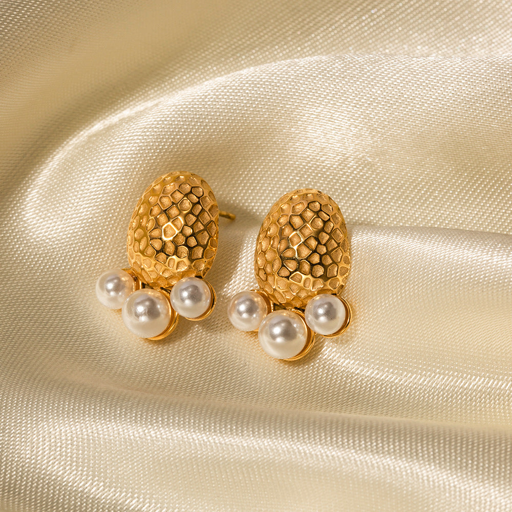 5pcs Fashion Classic Twist 18K Gold Stainless Steel Hammer Set Pearl Temperament Earrings All-Match Earrings