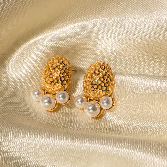 5pcs Fashion Classic Twist 18K Gold Stainless Steel Hammer Set Pearl Temperament Earrings All-Match Earrings