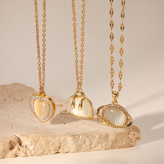 5pcs Jewelry Copper Set Zirconium Planet Pendant Stainless Steel Necklace Love Women's Bag Necklace