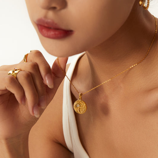 5pcs Titanium Steel Necklace 18K Gold Plated Stainless Steel Zircon Sun Half Moon Pendant Necklace Women