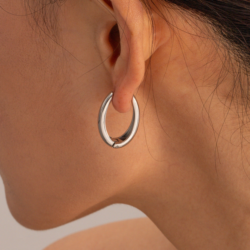 5pcs Stylish 16K Gold Stainless Steel Oval Earring Buckle Earrings Stud Earrings
