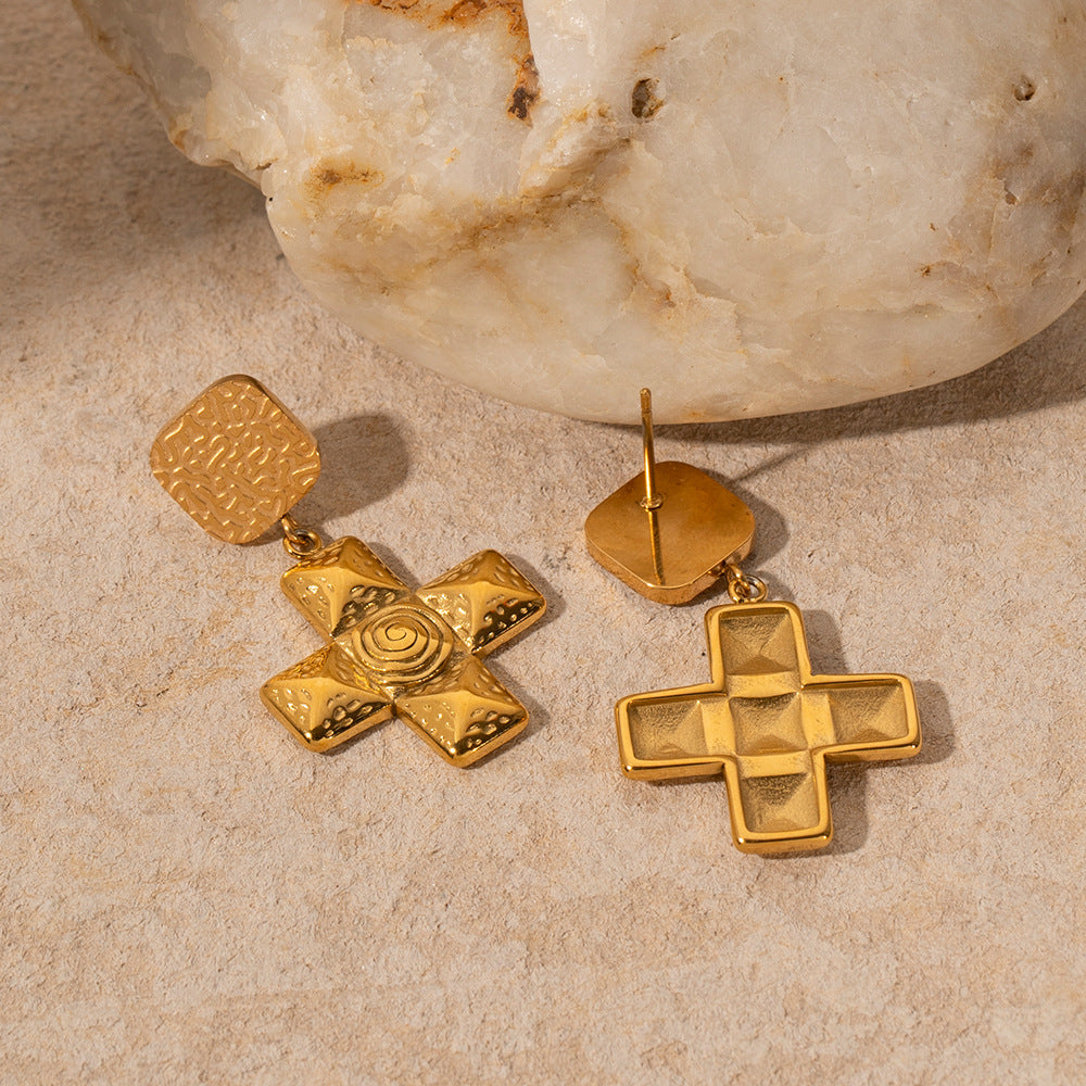 5pcs Fashion Style 18K Gold Stainless Steel Spiral Cross Pendant Earrings Stainless Steel Geometric Earrings
