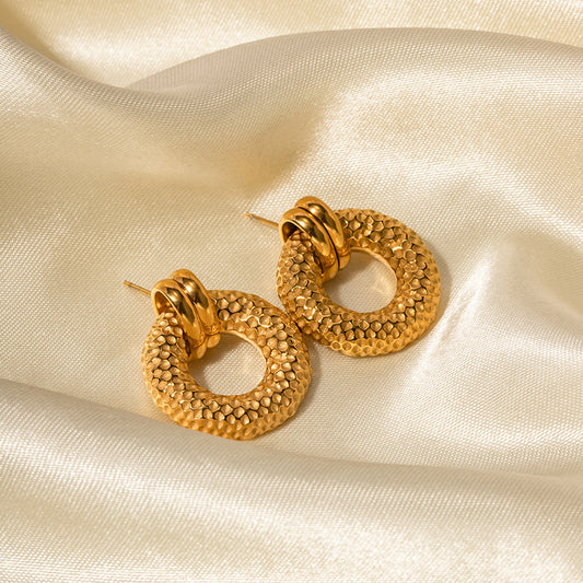 5pcs Accessories 118K Gold Stainless Steel O-Shaped Hammer Earrings Designed To Feel Stylish Earrings
