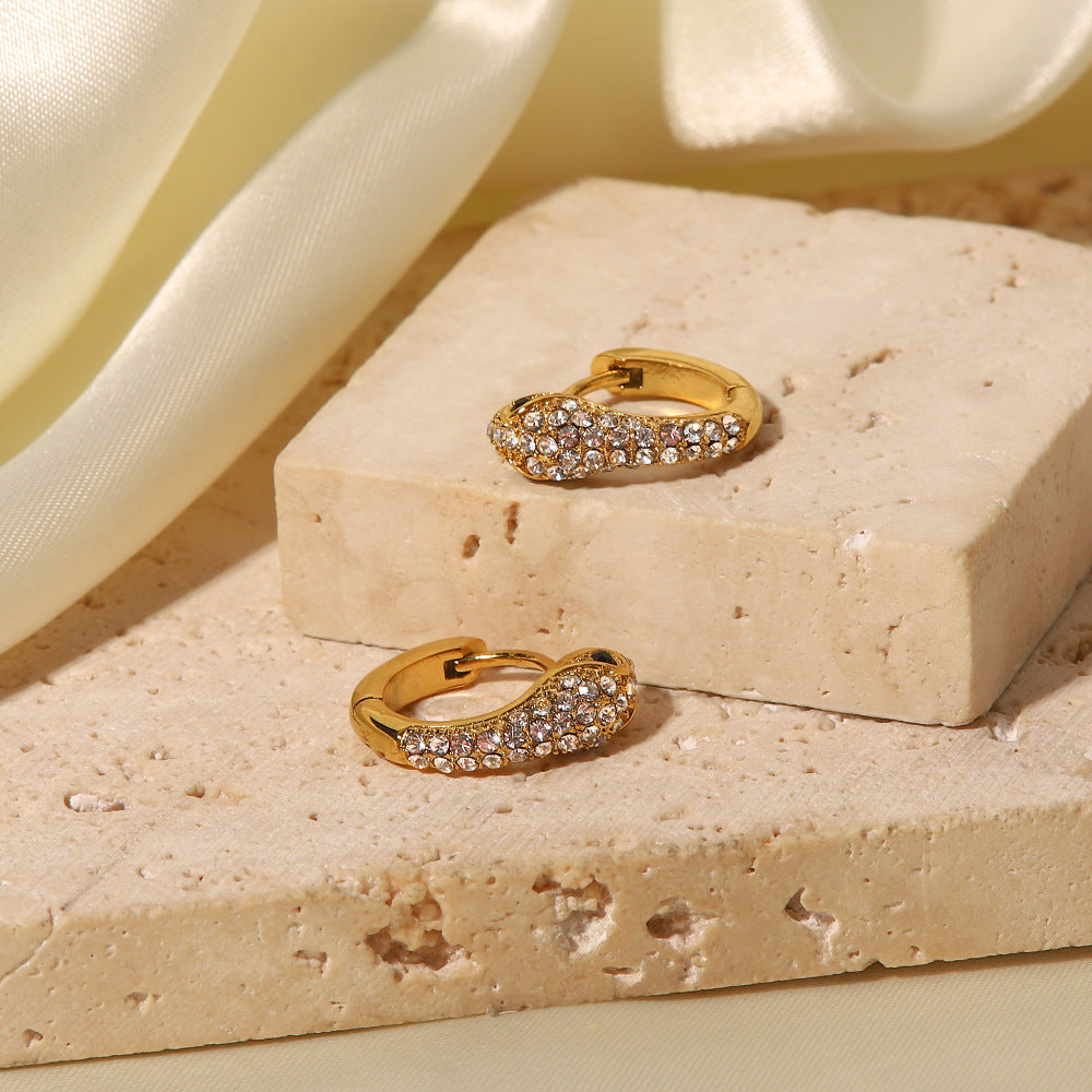 5pcs Stylish 18K Gold-Plated Stainless Steel Serpentine Zircon Inset Earrings Light Luxury Of Niche Design Earrings