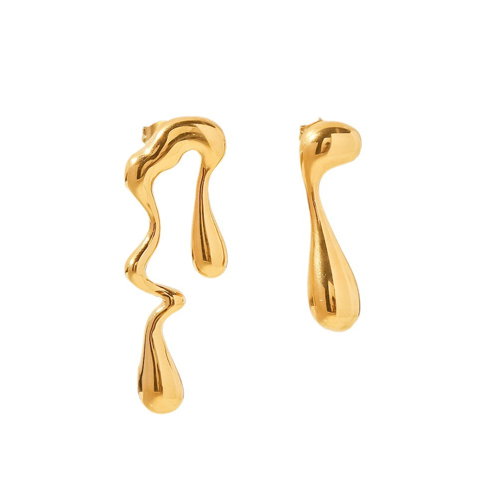 5pcs 18K Gold Plated Stainless Steel Irregular Drop Shape Design Earrings Women's Fashion All-Matching Geometric Earrings