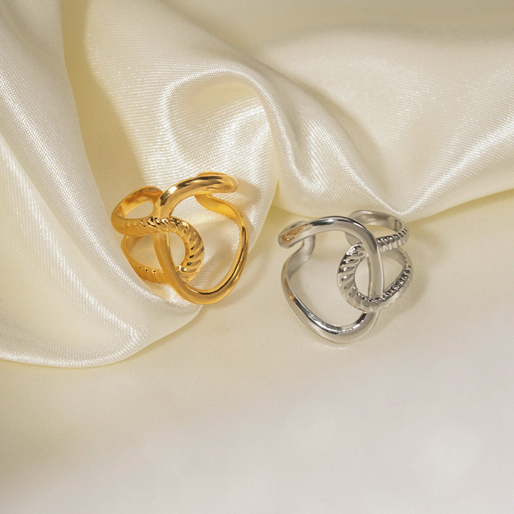 5pcs Niche Design Cold Style Gold-Plated Titanium Steel Ring Female Fashion Simple Stainless Steel Ring