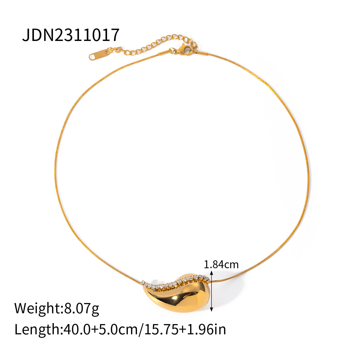 5pcs Stylish 18K Gold Diamond Set Stainless Steel Chubby Drop Pendant Necklace Accessories