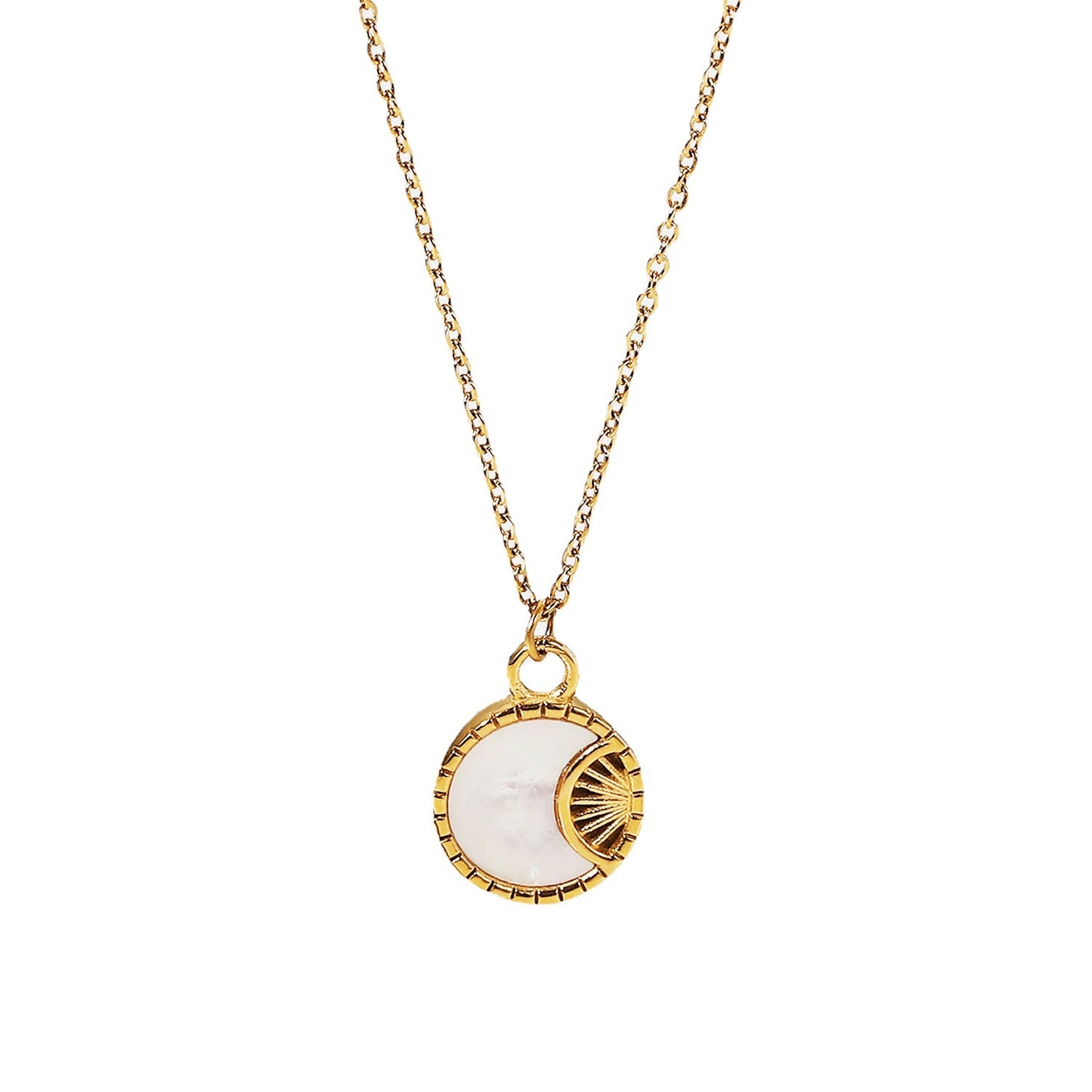 5pcs Stainless Steel White Shell Moon Necklace Party 18K Gold Plated Round Shell Pendant Necklace Ornaments For Women