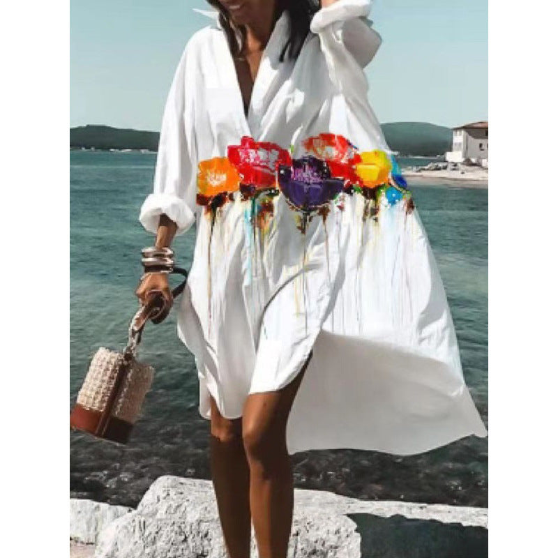 Women's Clothing Spring New Fashion Temperament Print Loose Shirt Dress A Generation