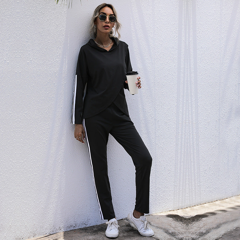 Fashion Women's Two-Piece Black Irregular Leisure Suit Women