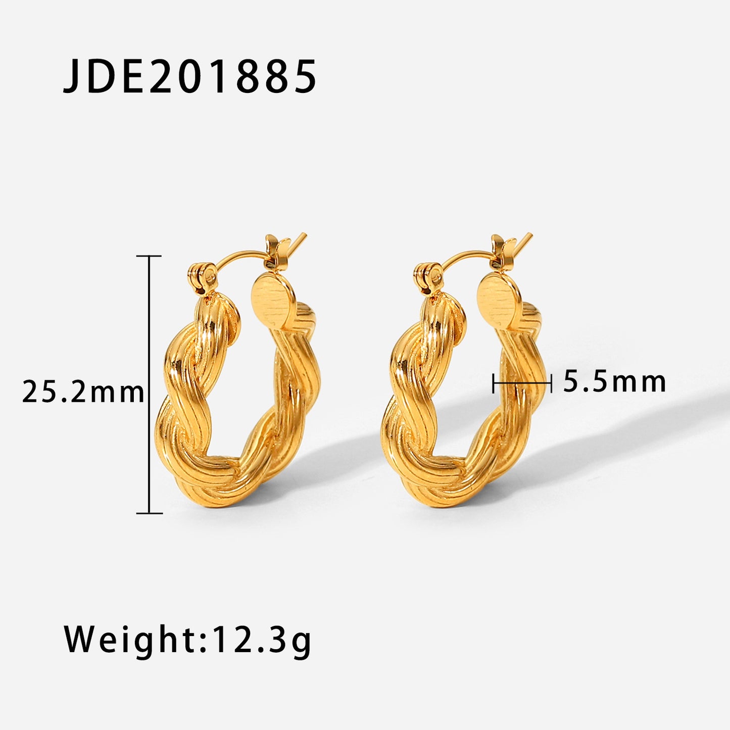 5pcs New Fashion Creative Style Earrings For Women 18K Gold Plated Stainless Steel Double Strand Twist Ribbed C-Shaped Earrings