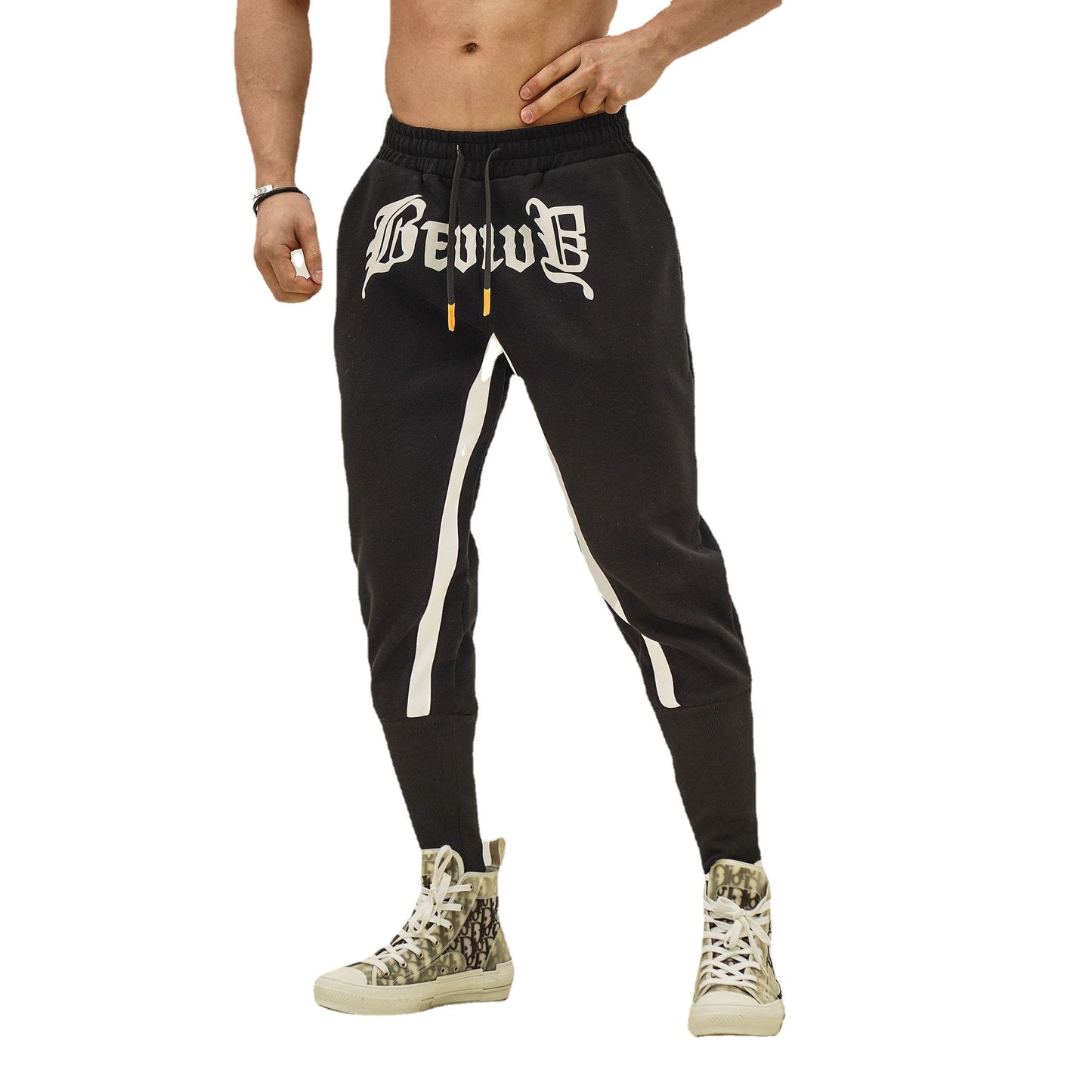 Fall Sports Men's Running High Bundle Foot Thread Casual Color Matching Training Print Revive Nine Pants