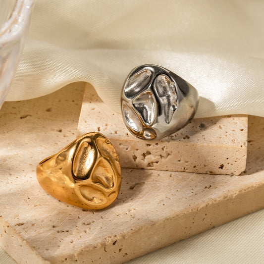 5pcs Summer New Titanium Steel Ring 18K Gold Plated Stainless Steel Lava Depression Ring Jewelry