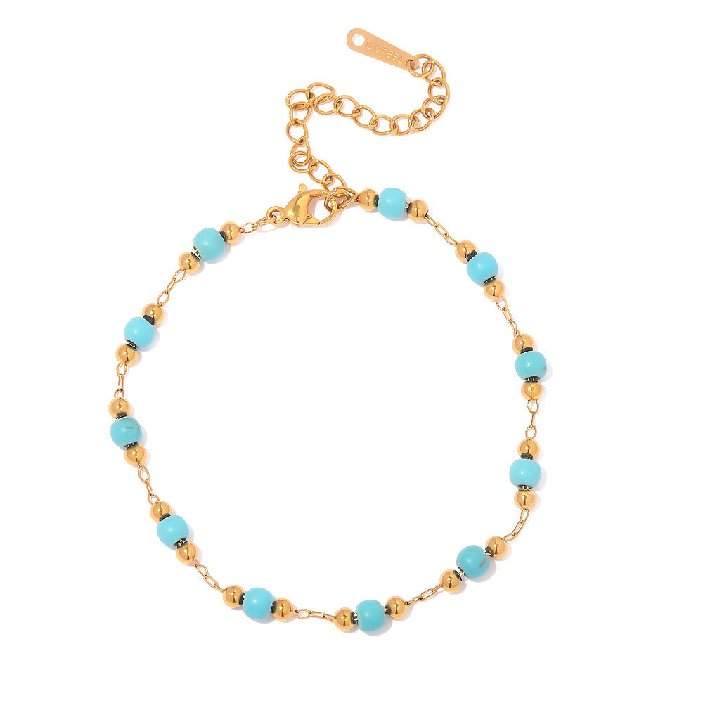 5pcs Women's Bracelet 18 Gold Plated K Stainless Steel Turquoise Bracelet Geometric Style Bracelet Decoration