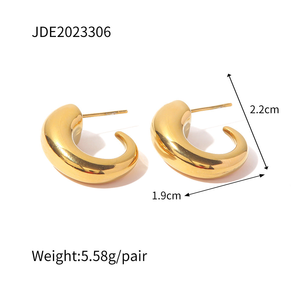 5pcs 18K Gold Irregular Shape Earrings Fashion Simple Fold Wear High-Grade Sensitive Earrings C Shape Hopo Stud Jewelry