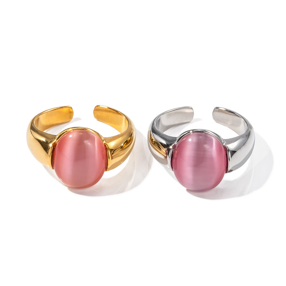 5pcs 18K Gold Stainless Steel Inlaid Cat's Eye Ring High-Grade Design Does Not Fade Jewelry