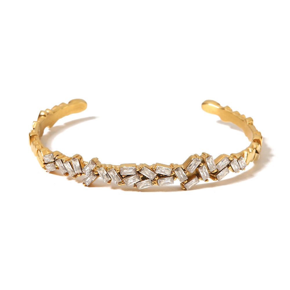 5pcs Fashion Elegant Temperament Minimalist Cold Everything Inlaid Zircon Open Bracelet Does Not Fade Bracelet Woman