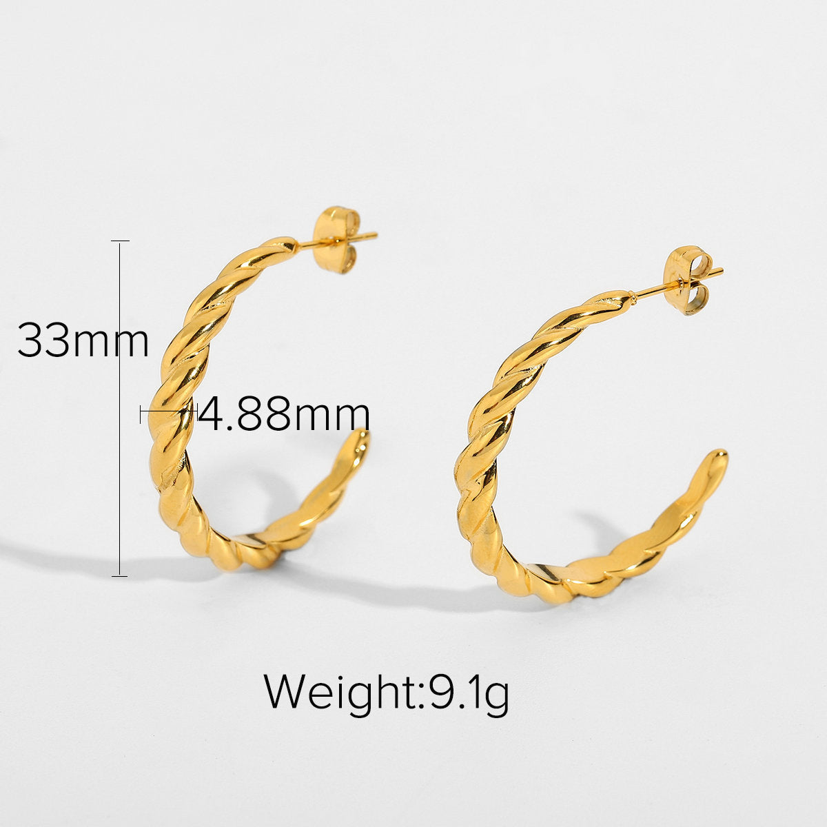 5pcs Women's Twist Horn Earrings 18K Gold Plated Stainless Steel Non-Fade Hoop Earrings