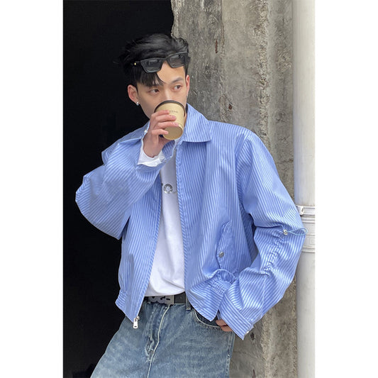 Blue Striped Short Coat Male Spring Ruffian High-Grade Men's Niche Jacket