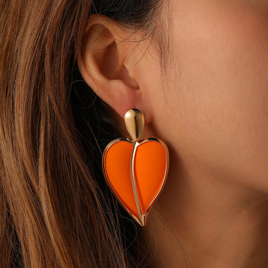 E-Commerce Sales Of New Fashion Trend Design Colorful Spray Paint Love Drops Double Earrings