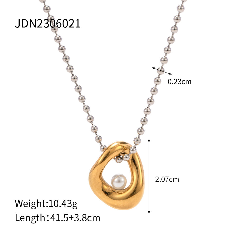 5pcs Fashion Popular 18K Gold Stainless Steel Gold And Silver Matching With Pearl Beads Personality Pendant Necklace
