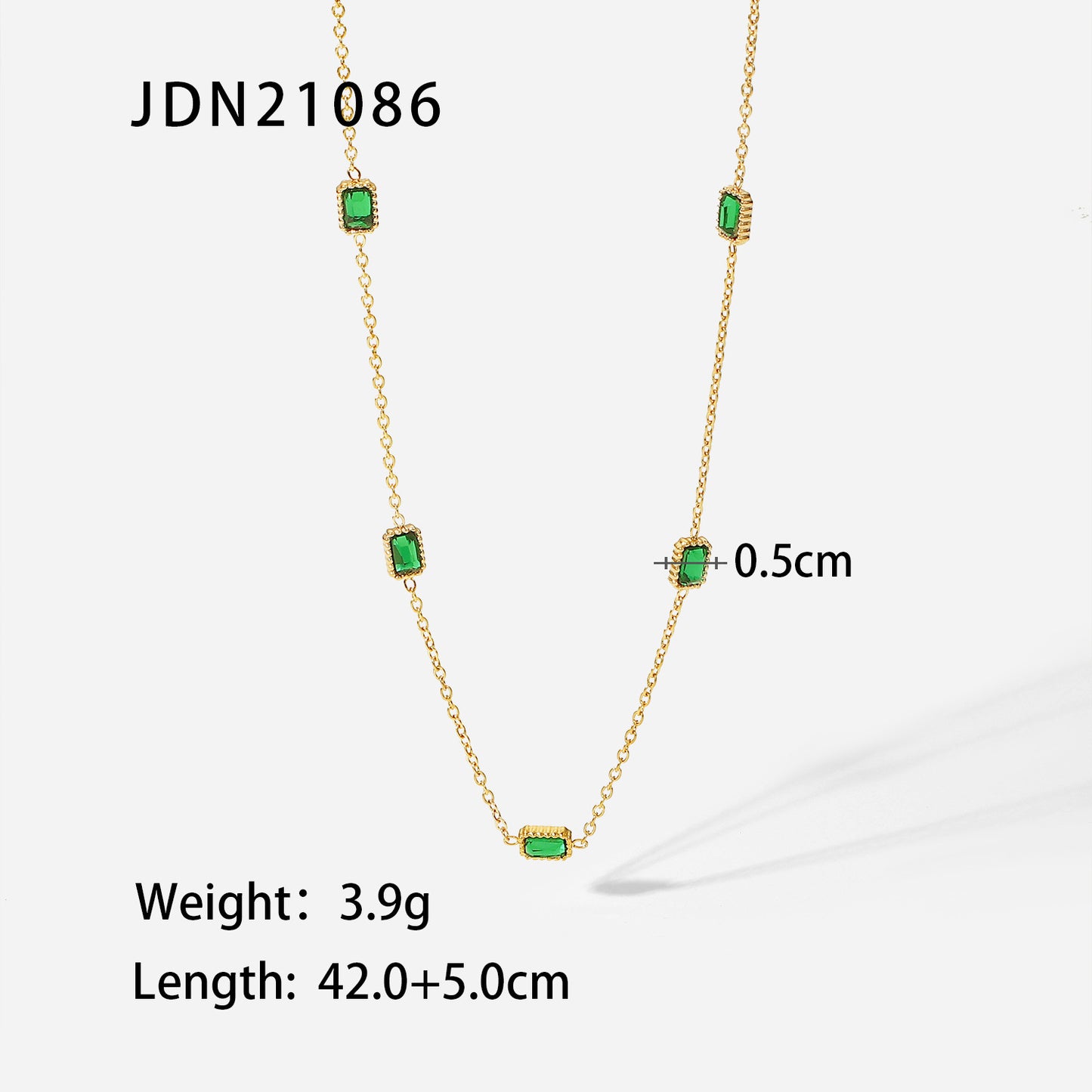 5pcs 14K Gold Stainless Steel Multiple Square Green Zircon Pendant Necklace Fashion Women All Wear Collars