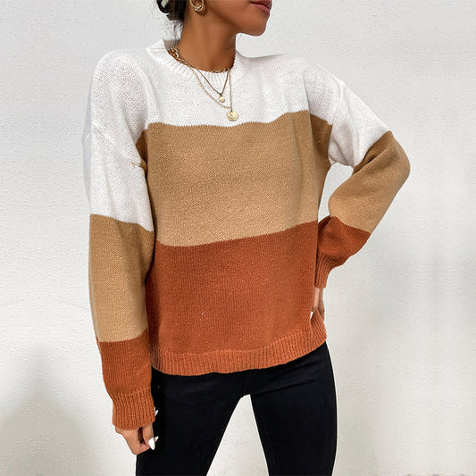 New Autumn Casual Women's Loose Color Long-Sleeved Pullover Sweater