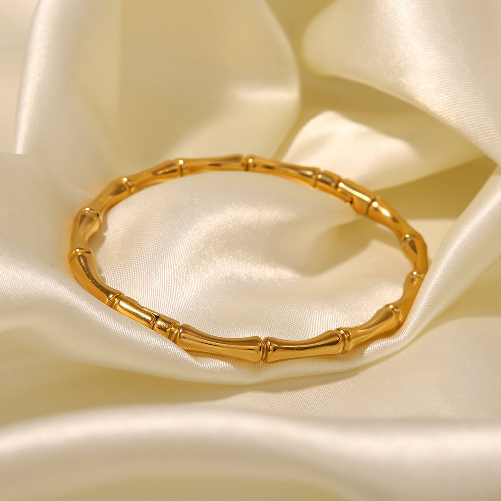 5pcs 18K Gold Stainless Steel Bamboo Closed Stainless Steel Bracelet New Women's Fashion Hand Accessories