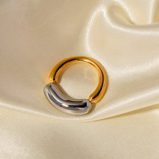 5pcs Tide Cold Air Titanium Steel 18K Gold Plated Double Curved Shaped Ring Titanium Steel Electroplated 18K Gold Tail Ring