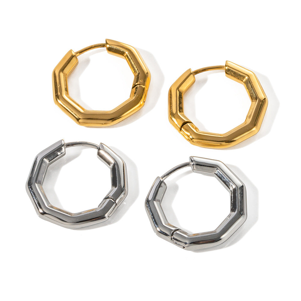 5pcs New Style 18K Gold Stainless Steel Symmetrical Bamboo Hoop Earrings Fashion Design Sense Earrings
