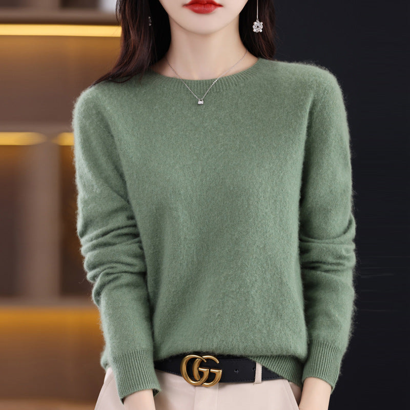 100 Pure Wool Knitwear Women's V-Neck Pullover Loose Base Shirt Autumn And Winter New Solid Color Sweater
