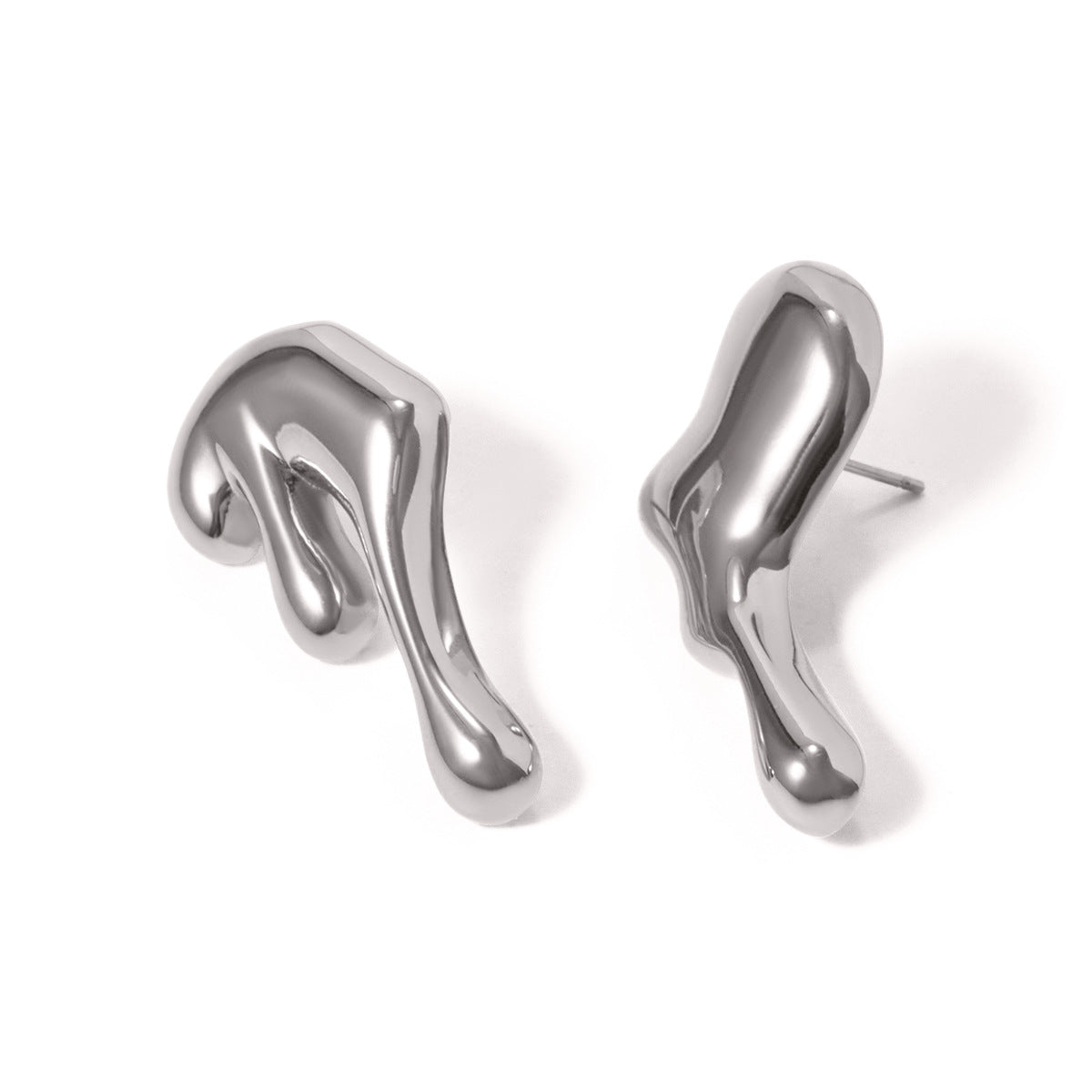 5pcs Fashion Earrings Stainless Steel Irregular Liquid Earrings Geometry Stainless Steel Smooth Earrings