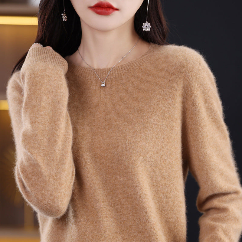 100 Pure Wool Knitwear Women's V-Neck Pullover Loose Base Shirt Autumn And Winter New Solid Color Sweater