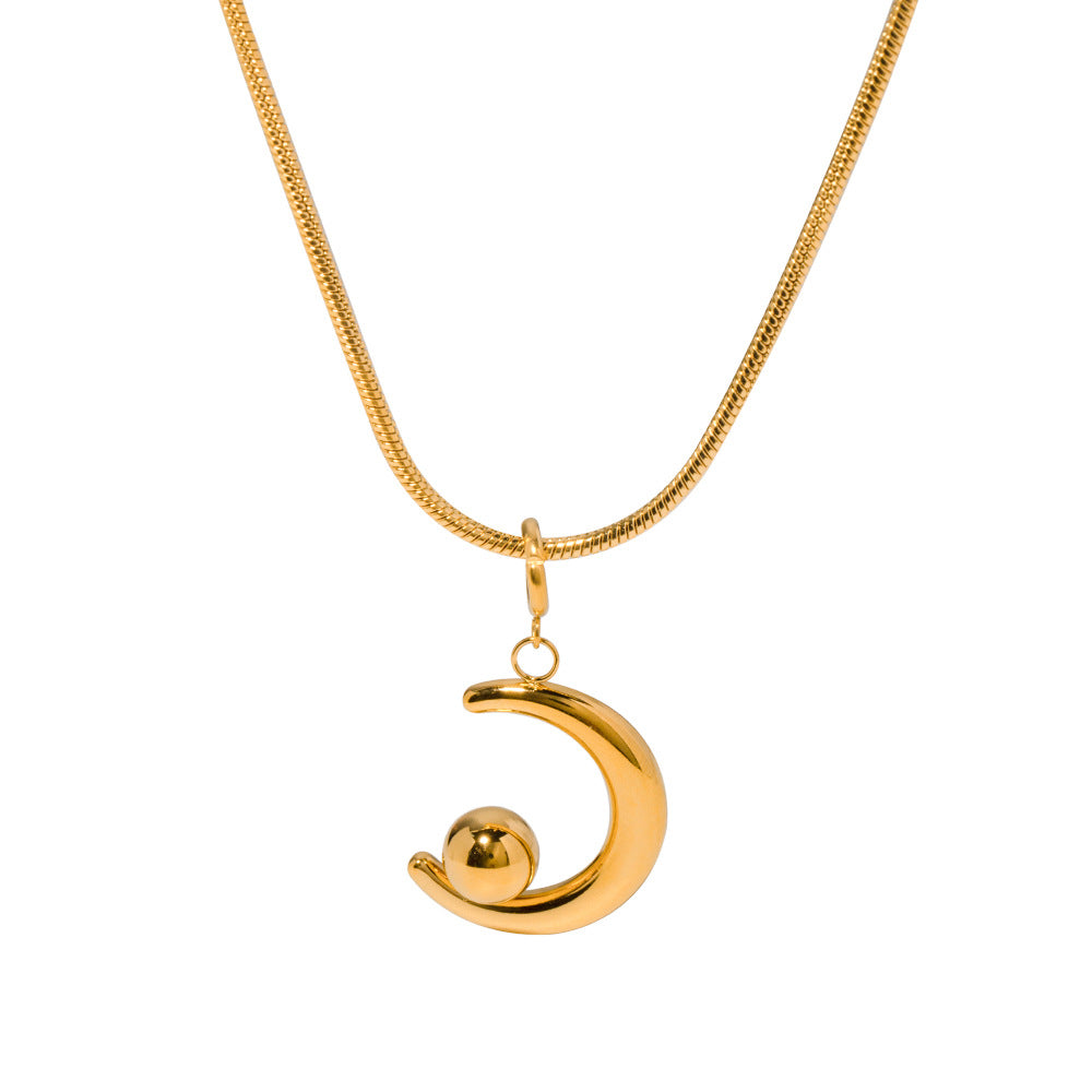 5pcs 18K Gold Plated Stainless Steel Moon Pendant Necklace Does Not Fade Color Niche Design Everything Accessories