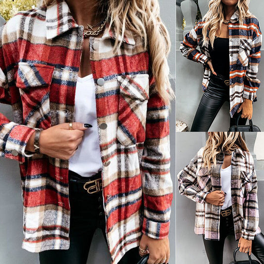 Station Hot Sales Of Autumn And Winter Long-Sleeved Plaid Coat Shirt Coat Spot