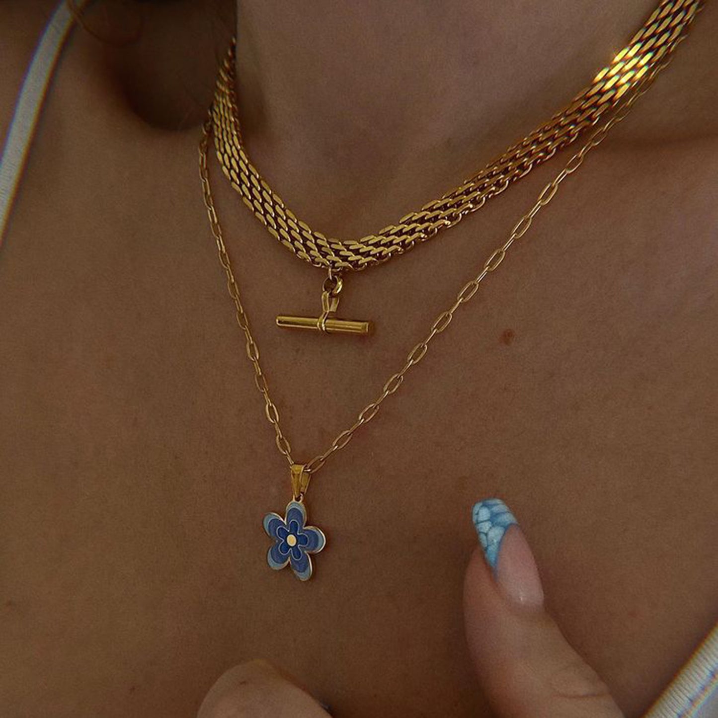 5pcs Punk Hip Hop T-Stick Pendant Watch With Choker Necklace 18K Gold Stainless Steel Collar For Women