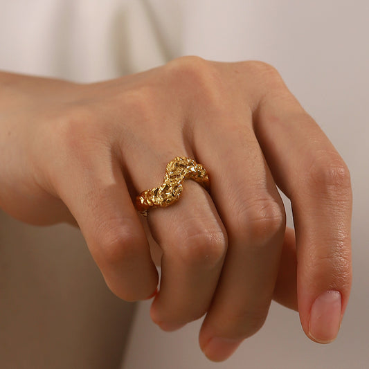 5pcs Stylish Titanium Punk V-Shaped Hammer Ring 18K Gold Plated Stainless Steel Irregular Ring Jewelry For Women