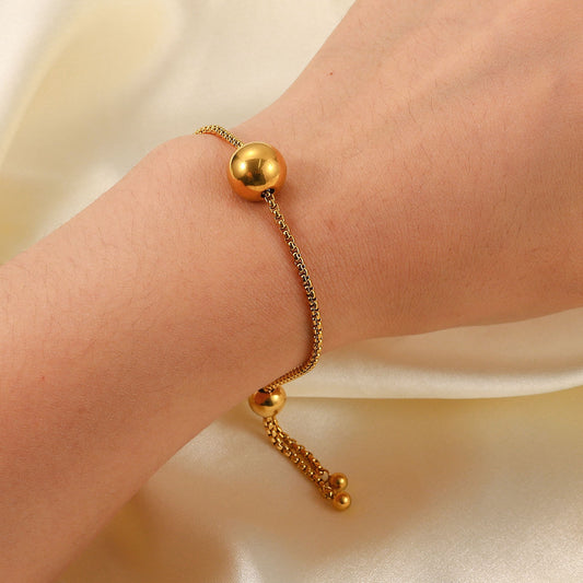 5pcs New Titanium Steel Bracelet 18K Gold Round Ball Pendant Box Chain Pull Fashion Stainless Steel Bracelet