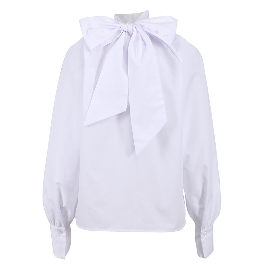 Autumn Bow Shirt Women's High Collar Stand Collar Of Small White Dress Shirt Temperament Top