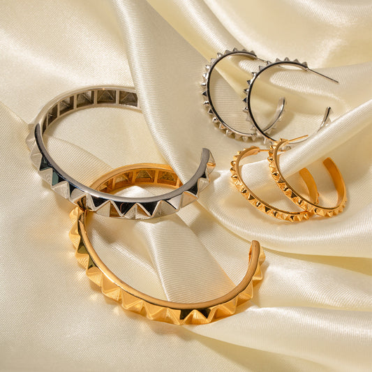 5pcs 18K Gold Punk Style Riveted Titanium Steel Earrings Women's Fashion All-Match Earrings