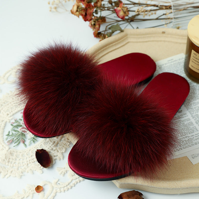 Wedding Bridesmaid Slippers Women's Satin Red Feather Plush Slippers Bride Morning Robe