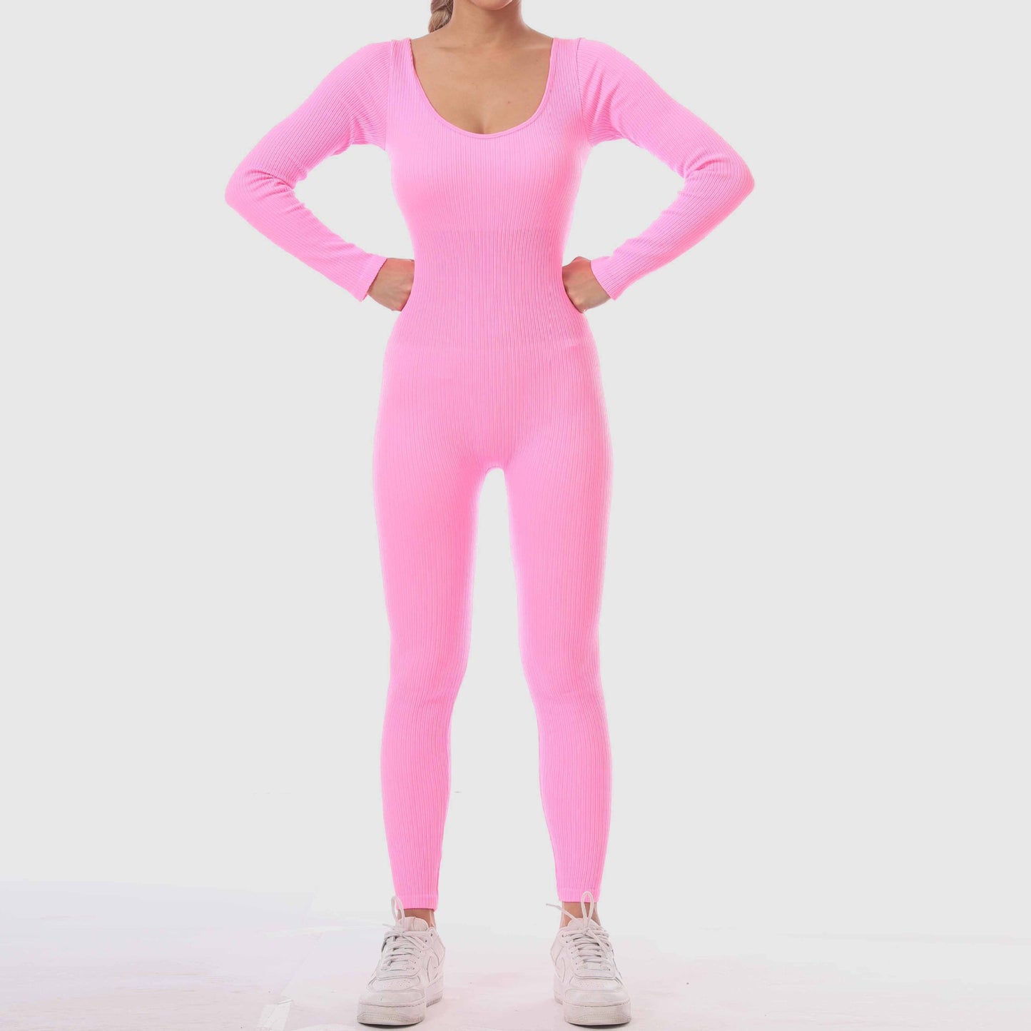 New One-Piece Long Sleeve Quick Dry Sports Seamless Yoga Jumpsuit Body-Tight Bodybuilding One-Piece Yoga Suit Women