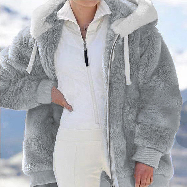 Hot New Fall/Winter Plush Zipper Hooded Coat Lady